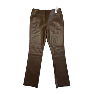 Vintage Y2K City DKNY Womens Size 4 NWTF 100% Brown Leather Pants Biker Punk